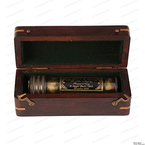 US HANDICRAFTS Handmade Brass Kaleidoscope with Wooden Box Gift for Everyone.