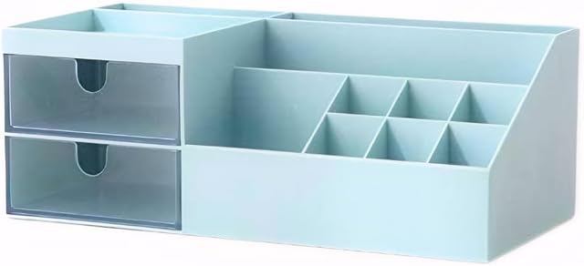 Granvela Multi-Purpose Desk Organizer or Bedside Organizer with 2 Drawers - for Makeup, Office Supplies, and School Stationery-Blue