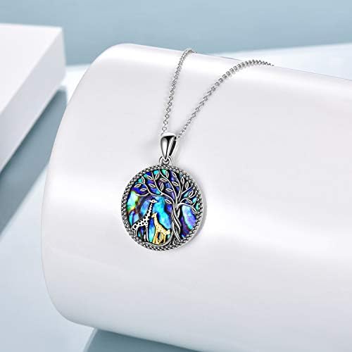 YAFEINI Giraffe Necklace Sterling Silver Abalone Shell Giraffe Pendant Family Tree of Life Jewelry Gifts for Mother Daughter