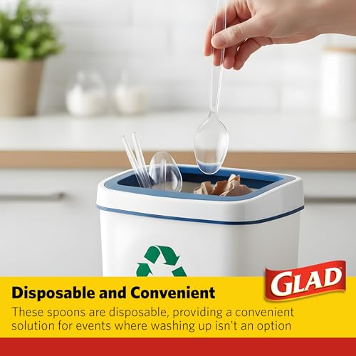 Glad Clear Plastic Spoons, Disposable Plastic Utensils for Parties Events and Everyday Meals, Sturdy Clear Plastic Cutlery for Easy Cleanup and Convenience, 24 Count