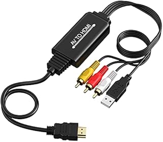 RCA to HDMI Converter, AV to HDMI cable, 3 RCA CVBS Composite to 1080P HDMI AV Adapter Supporting PAL NTSC for PC, Laptop, TV, STB, VHS, VCR Camera, DVD Etc