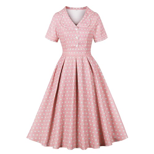 Wellwits Vestido de cóctel tipo blazer vintage de los años 50 con lunares para mujer, rosa, 42-44