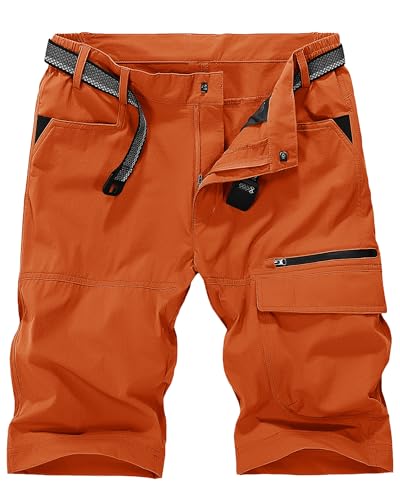 EKLENTSON Mens Golf Shorts Water Resistant Outdoor Shorts Quick Dry Climbing Hiking Sun Protection Shorts Men Orange