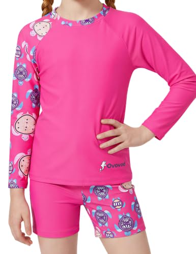 Image of Girls Swimsuit Two Piece Rash Guard Set for 4-14 Years UPF 50+ UV Protective Long Sleeve Swimwear