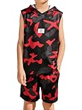 Voxikidio 6 7 Years Boys Clothing Set Sleeveless Camo Hoodie Tees Shirts Tops T-Shirt and Shorts Set Summer Fashion Clothes for Kids (Red,6-7Y)