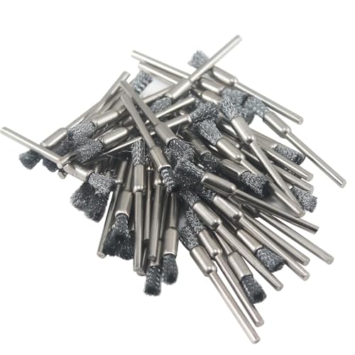 Inovsolid 50 Pcs Pen Shape Wire Brush Set 1/8'' Shank Stainless Steel Wire Brushes End Brush for Rotary Tools