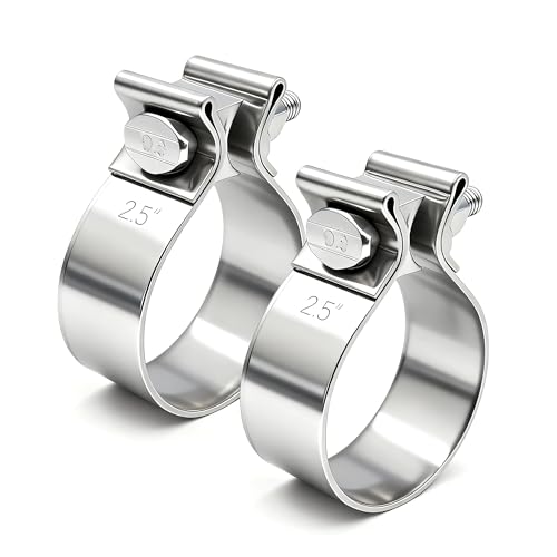 SKYMIRO 2.5 Inch Exhaust Clamp 2 1/2 Narrow Band Muffler Clamps Stainless Steel 304 for 2.5 OD Exhaust Pipe Muffler Elbow Exhaust Tubing Connection Catalytic Converters (2PCS)