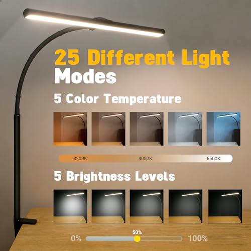 Image of ELEPHANTBOAT Table Lamp for Study Room Study, Table Lamp USB Desk Screen Light Study Lamp 5-Color Dimmable LED Reading Light with Inline Controls, USB LED Table Lamp with Flexible Gooseneck