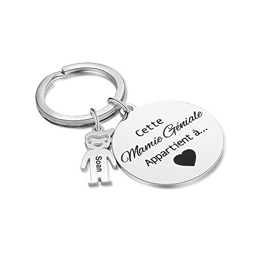 kaululu Personalized Boy Girl Keychain Engraving Name Keychain for Father's Day(1 kid)