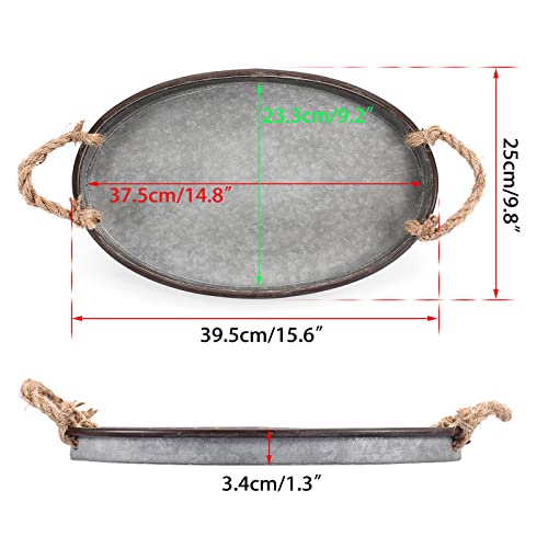 Hipiwe-Galvanized-Metal-Iron-Oval-Tray-with-Rope-Handle-Farmhouse-Serving-Tray-Rustic-Industrial-Decorative-Centerpiece-for-Coffee-Table-Weddings-and-Parties-Decor-Large Hipiwe Galvanized Metal Iron Oval Tray with Rope Handle Farmhouse Serving Tray Rustic Industrial Decorative Centerpiece for Coffee Table Weddings and Parties Decor Large