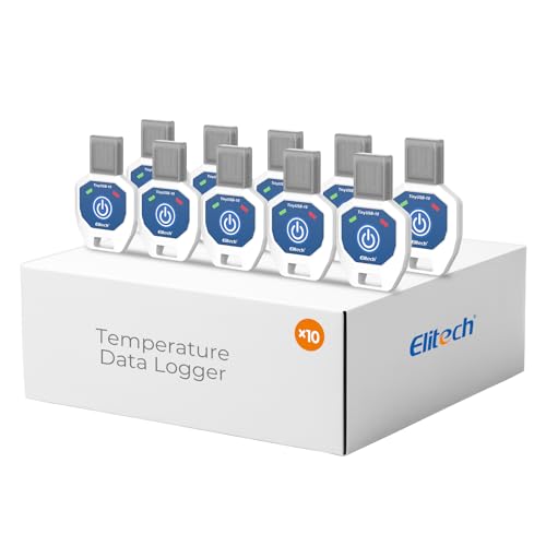 Elitech 10 Pack Temperature Data Logger Single Use 90 Days in-Transit Trip Disposable Temperature Recorder PDF Report Tiny but Elite TinyUSB -10～40℃