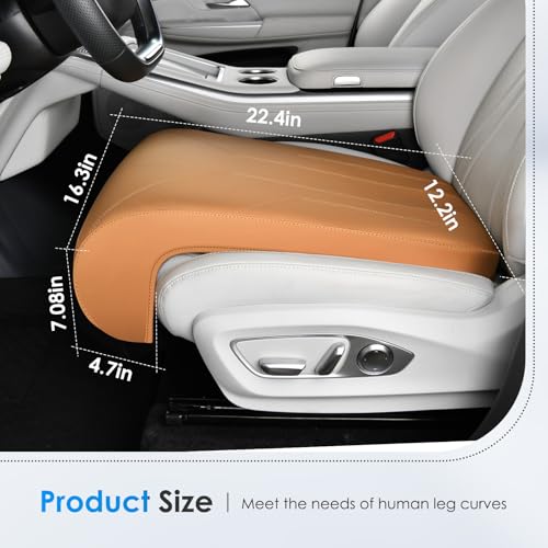 Image of FLORICH Car Seat Extender Leg Extender Support Cushion for Driver Seats Office Chair, Leather Carseat Leg Support for Long Drivers Universal Car Seat Cushion Legs Rest Pads-Beige Brown