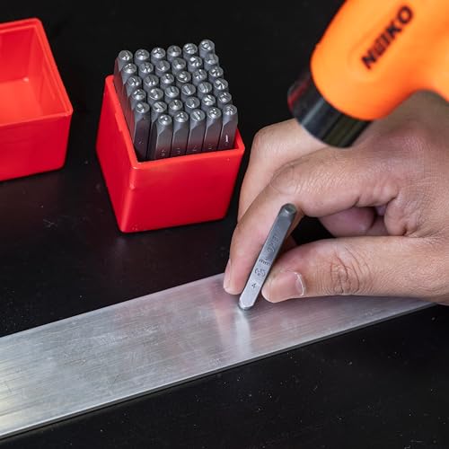 Image of NEIKO 02631A Number and Letter Punch Set with Heat-Treated Steel Punches, Imprinting & Arts and Crafts, 1 /8 inch (3 MM) Shaft, 36 Pc Stamp Set, Uppercase Letter & Number Punch Set (A-Z / 0-8 / inch& inch)