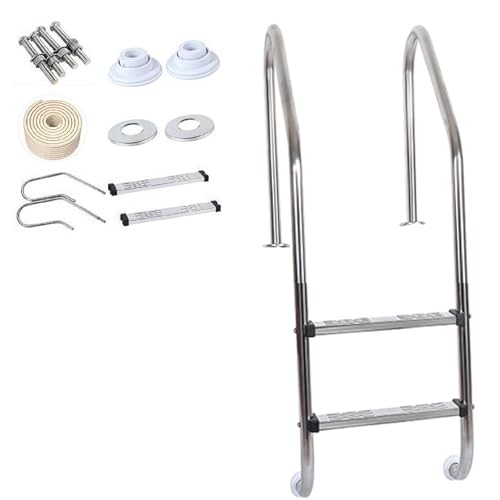 Escalera de piscina de acero inoxidable, altura de 95 cm, no requiere perforación, escalera de piscina con plataforma, escalera de entrada para piscina, incluye material de montaje (nivel 2)