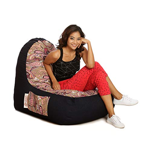 Image of Style Homez Urban Design Denim Canvas Paisley Printed Bean Bag XXL Size Filled with Beans Fillers