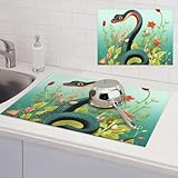 Abtropfmatte mit Schlangen- und Blumenmotiv, super saugfähig, Mikrofaser, für Küchentheke, großes Geschirr, leicht zu reinigen, Mehrzweck-Abtropfmatte, 61 x 45 cm