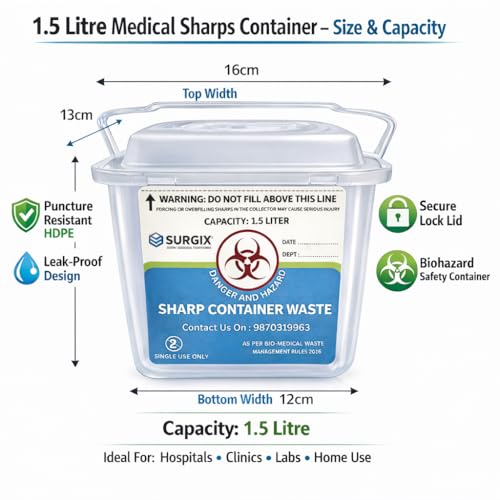 Image of Sharps Containers | Bio-hazard | Bio-Medical Sharps Container Puncture Proof Box (1.5 Liter) 1 Piece