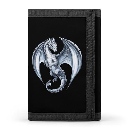 Silver Dragon Trifold Wallet for Men Women Portable Slim Purse Zip Closure Pocket Wallet