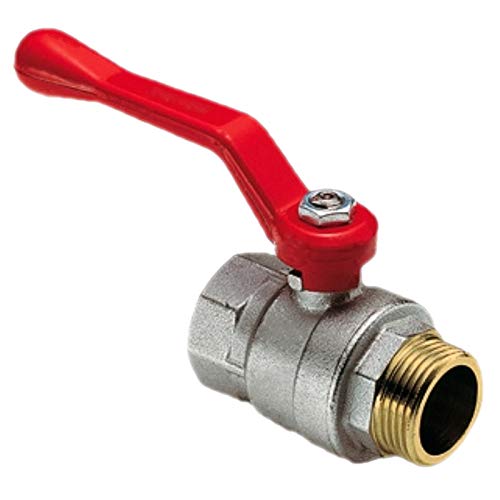 MegaHaustechnik Kugelhahn aus Messing mit 1 Rohr Zoll Aussengewinde AG und Innengewinde IG mit robustem Stahl Hebel Griff Rot Absperr Kugel Ventil Wasser