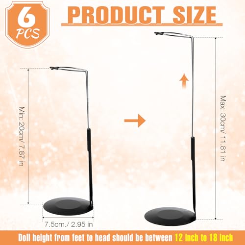Image of Yaocom 6 Pcs Adjustable Doll Stands for 12 Inch to 18 Inch Dolls Display Stand with Expandable Waist Wire Action Figure Display(Black Silver)