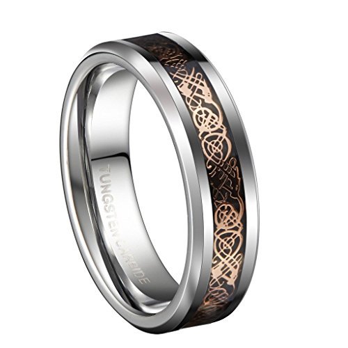 18K Rose Gold Plated Celtic Dragon 6mm Tungsten Carbide Wedding Band Ring Size 9.5