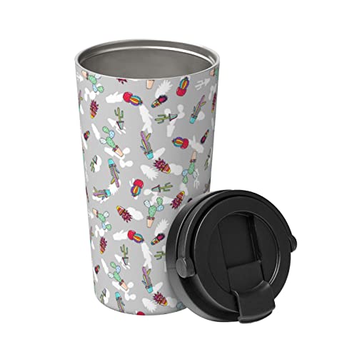 Taza De Aislamiento Patrón Sin Costuras De Macetas Taza De Automóvil Con Tapas Niños Acero Inox Vaso Termico, Para Bebidas Frías O Calientes, Oficina, Coche, 17Oz