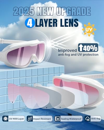 Image of Swim Goggles 2 Pack, Wide View Anti Fog&UV Swimming Goggles for Audlt, No Leak Pool Beach Essentials for Men Women