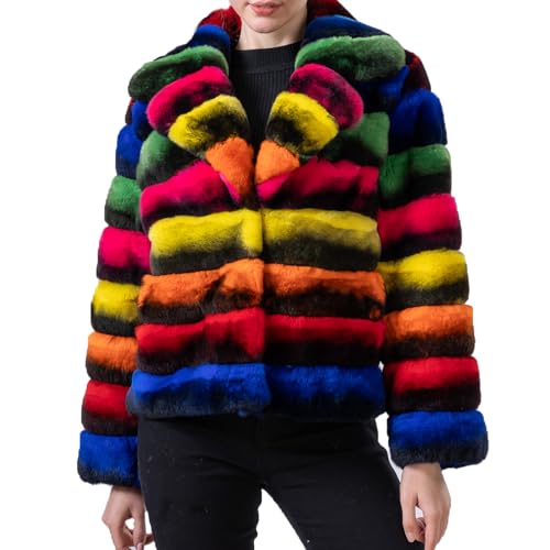 LVCOMEFF Natural Rex Rabbit Fur Coat Chinchilla Color Stripe