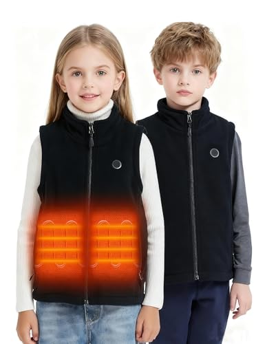 QXOOXQ Kids Heated Fleece Vest – USB Electric Heating Vest for Boys and Girls with 4 Heating Zones, Soft Lightweight Winter Gilet, Power Bank Not Included.