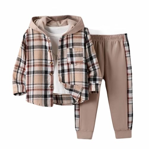 Image of OLMRJKD Toddler Baby Boy Clothes Plaid Long Sleeve Hoodie Sweatshirt + Pants 2pcs Boys Outfit Set