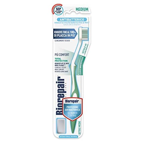 Biorepair Total Toothbrush with Medium Bristle, Antibacterial - 1 Toothbrush Cover