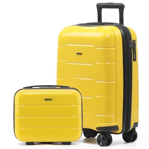 CRUW Hand Luggage 22" Expandable Lightweight Cabin Bag TSA Approved Lock Silent Wheels with Vanity Case Durable Polypropylene Luggage Suitcase Fits 56x45x25cm Overhead Carry On for easyJet.