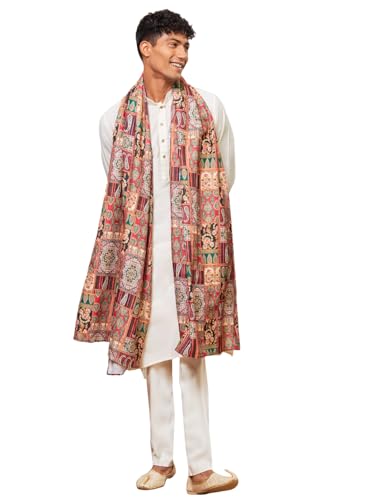 Image of VASTRAMAY Men's Dupatta with Artistic Patchwork - Traditional Motifs & Intricate Geometric Patterns | Perfect for Festival & Wedding