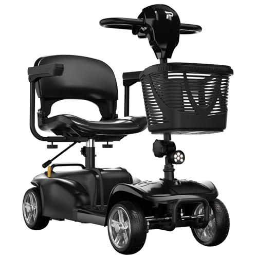 4 Wheel Mobility Scooters for Adults 15 Miles Long Range Foldable Electric Scooter All Terrain Motorized Scooter Powered Mobility Scooters for Seniors, with Basket and Charger (Black)