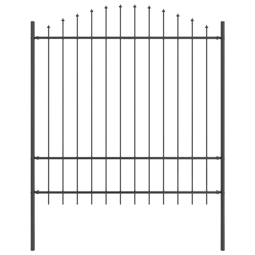 Valla de jardín con puntas de lanza de acero, 7 piezas de valla, tamaño total 75 x 170 cm, color negro para una delimitación estable
