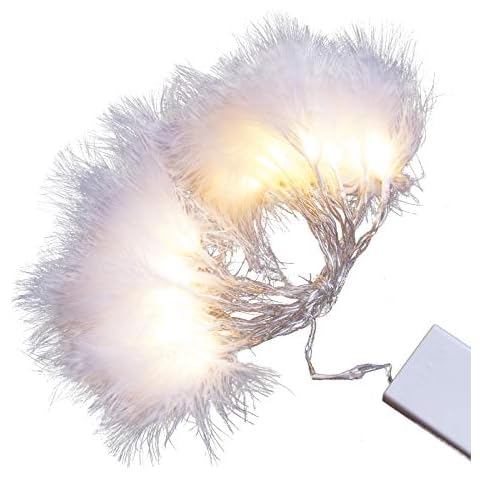 Qbis Feather Lights with Warm White LEDs and White Feathers. Valentine’s Day Fairy Lights. Battery Operated with on/Off/Timer Modes. Bedroom Fairy Lights (Feather String) Cover