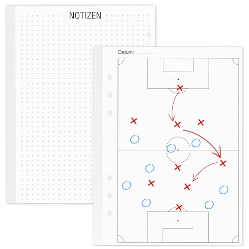 WANGDEFA 50 vellen voetbal tactiekblok binnenkant DIN A5 veel navullingen voor voetbal tactiekmap trainermap spelanalyse & trainingsplanning & opstellingsplanning (navullingen)