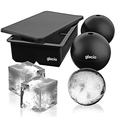 Glacio Ice Cube Molds - Jumbo Square Cube Tray With Lid And 2 Large Sphere Molds #TOP10