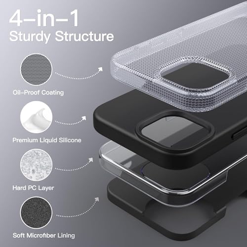 Image of DIZORO Compatible for iPhone 15 Pro Max Case 6.7, Slim Liquid Silicone Case 3 Layers Full Covered Soft Gel Rubber Phone Case Protective Cover 6.7 Inch - Black