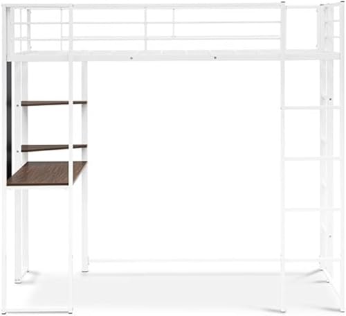 Miniatura 4 de East West Furniture BUTLWHI Buckland - Cama tipo loft individual, una cama de metal, una mesa, 2 estantes para libros y 2 escaleras con 3 y 4