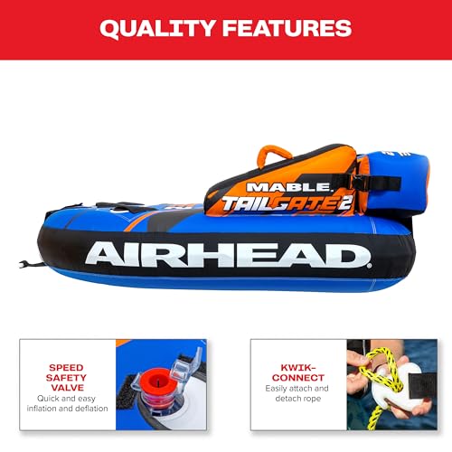 Image of Airhead Mable Towable Tube for Boating, 1-4 Rider Inflatable Boat Tube for Water Tubing, Heavy Duty Full Nylon Cover, EVA Foam Pads, Dual Tow Point, Patented Speed Safety Valve