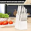 E-far Knife Set with Block, 15 Pieces Kitchen Knife Block Set with Sharpener, High Carbon Stainless Steel Sharp Chef Knife Set with Ergonomic Handles, Anti Rust, White