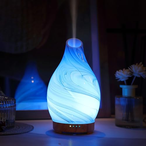 Essential Oil Diffuser, Art Glass Ultrasonic Aromatherapy Diffuser for Home 160ml with Intermittent Mist & LED 7 Colorful Changing Night Light for Bedroom-Ink Dyeing Time by inrorans - Image 8