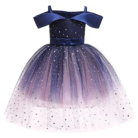 elebaby Flower Girls Party Dress Elegant Wedding Bridesmaid Gown Dresses Baby Girls Lace Tutu Skirt Prom Dresses for Kids Princess Pageant Dress Birthday Party Dresses Up for Aged 3-10 Years Blue Cover