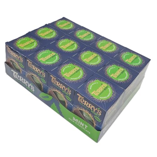 Caixa atacadista de chocolate com menta da Terry's. Na forma tradicional de chocolate e laranja.