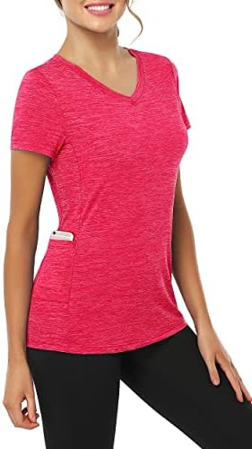 CHICHO Women's V Neck Workout T-Shirt Short Sleeve Moisture Wicking Tee with Pocket Running Yoga Athletic Shirt Sportswear