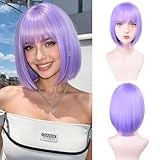 Aida ble Short Purple Bob Wigs With Bangs - Straight bob wig for women Lavender Purple 12inch Synthetic wig Heat Resistant Fiber Hair Natural and stylish look suitable for cosplay parties…