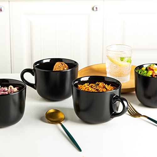 Amorarc 24 Oz Soup Mugs With Handles, Jumbo Ceramic Bowls Mugs Set With Handles For Coffee Cereal Cappuccino Snacks, Microwave&Dishwasher Safe Soup Cups For Meal-Black #TOP6