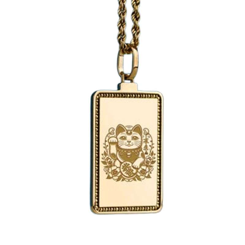 Pendentif Maneki Neko gravé main en argent sterling 925 plaqué or d'exception
