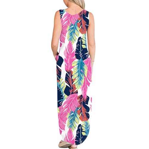 Image of FANDEE Women's Casual Summer Loose Sunresses Long Dresses Sleeveless Split Maxi Beach Dress with Pockets